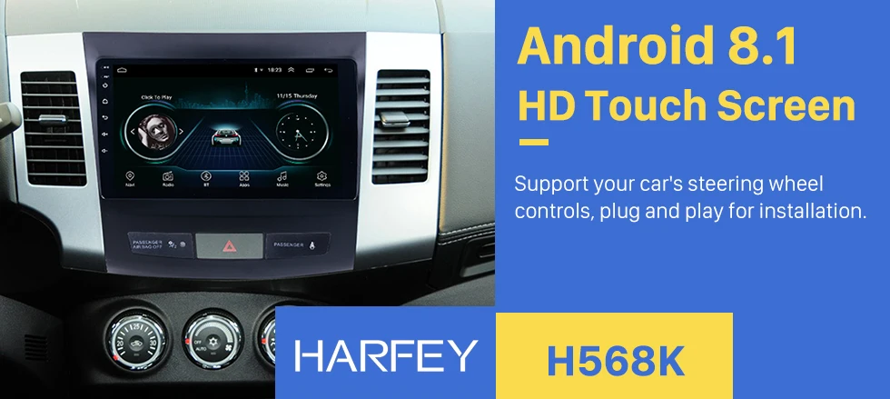 Discount Harfey for 2006-2014 MITSUBISHI Outlander 9" Android 8.1 Bluetooth GPS Navi Radio system support OBD2 SWC Rearview Camera TPMS 0
