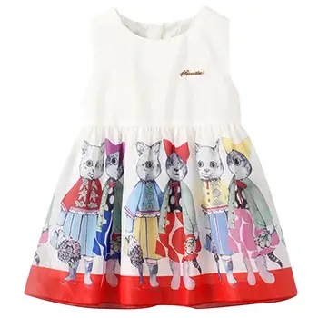 

Famuka Summer Baby Dress Sleeveless Print Cat Dress for Girl Cotton Infant Birthday Vest Dress Fashion Sundress Baby Clothing