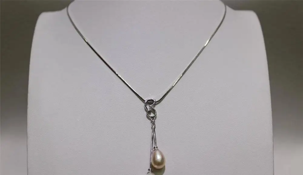 

2bead freshwater pearls Pendant Alloy chain necklace 9x13mm 16 "Handmade