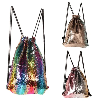 

2018 New School Bags for Teenage Girls Women Fashion Sequin Drawstring Backpack Glitter Schoolbags Rucksack Travel Sport Bag