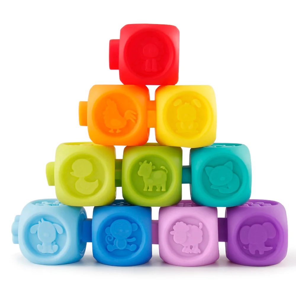 

10Pcs/Set Colorful Baby Blocks Toys With Sound Soft Plastic Cube Building Blocks 2018 Early Educational Toys For Children Kids