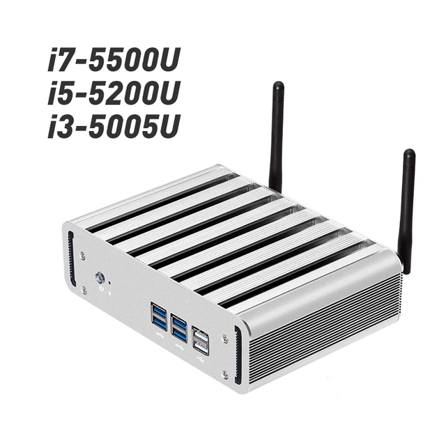 Best Price Fanless Mini PC Intel Core i7 5500U i5 5200U i3 5005U Windows 10 Box PC HDMI VGA 300M WiFi 6*USB Compact Desktop PC 