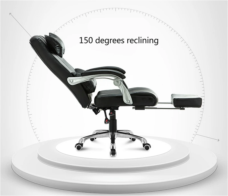 PU Office Boss Chair Lifted Rotated Household Computer Chair Reclining with Footrest Massage Swivel Chair Linkage Armrest