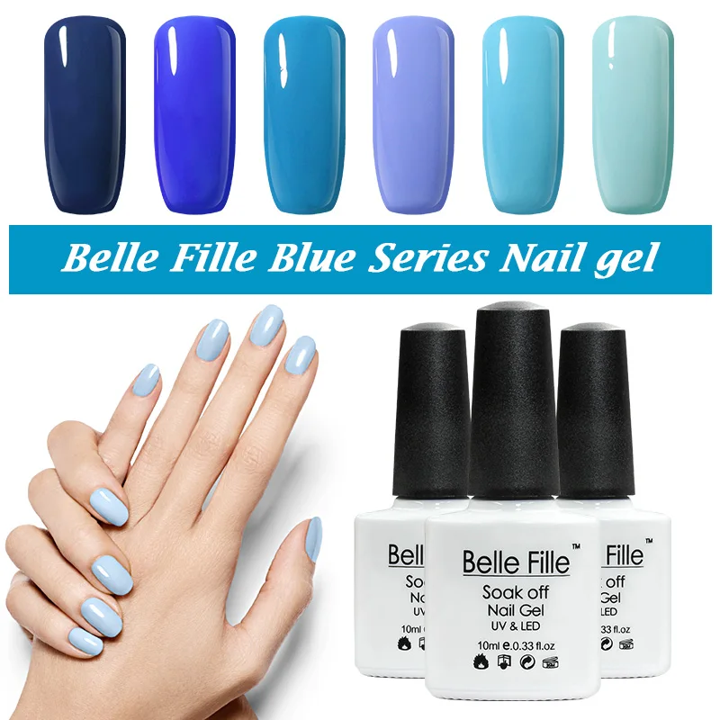 Blue Sky Nails belle fille blue series 12 color uv gel nail polish soak off uv led polish gel lacquer 10ml pcs sky blue beauty nail direction in nail gel from beauty