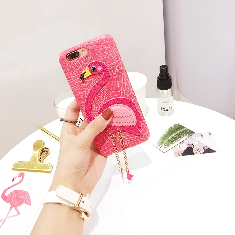 Cute Phone Case For iPhone 7 8 Plus For iPhone X Cover Flamingo Metallic leather TPU Cases Fashion Back Cover Cc (2)