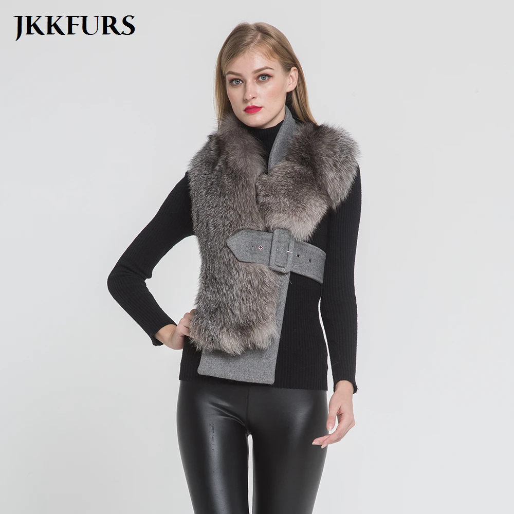 

Women's Silver Fox Fur Vest Real Fur Scarves Fashion Style Lady Winter Thick Warm Fur Belt Genuine Natural Fur Top Quality S7397