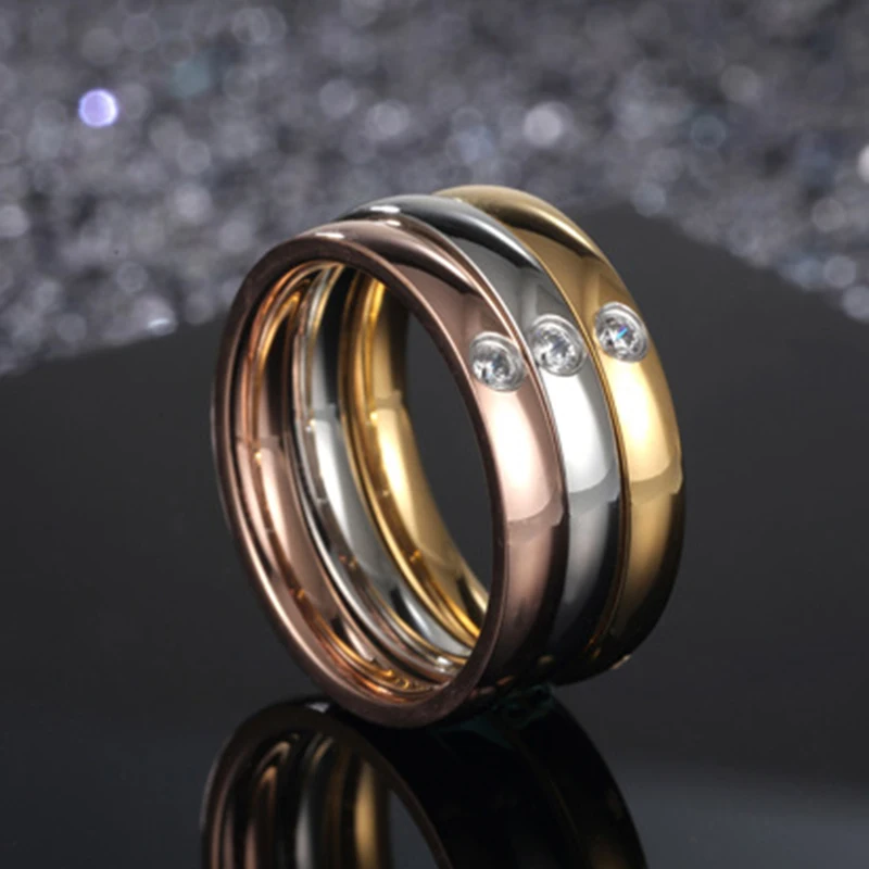 

3 PCS Female Wedding Rings Solitaire Stone Ring Set Silver/Rose Gold/Gold Color Stainless Steel Engagement Rings for Women
