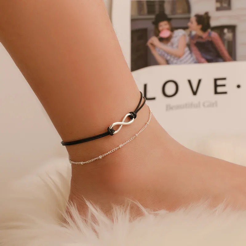 Женская анклет с буквами и браслетом многослойная цепочка на лодыжке Braclet для