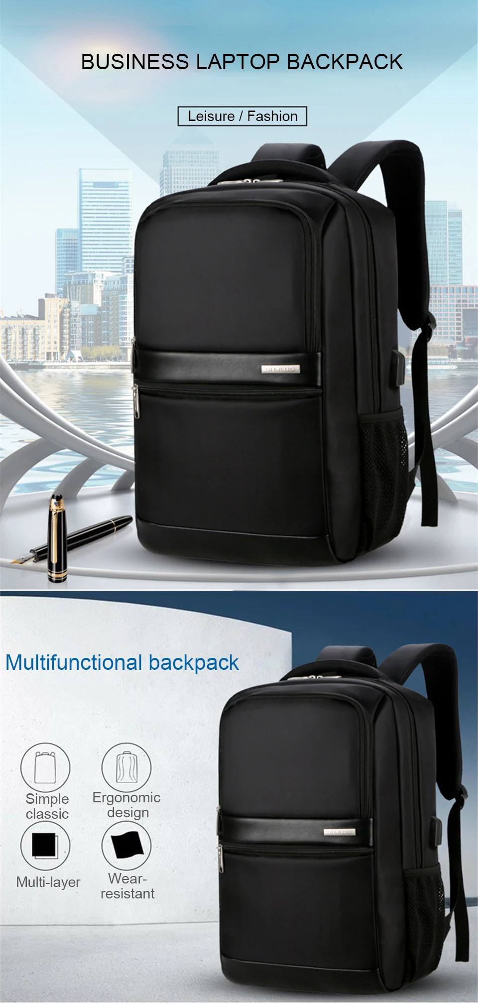 Fashion Backpacks 15.6 Inch Laptop Backpack Notebook Business Travel Mens Bagpack Waterproof Male USB Charging Music Women Bags (1)