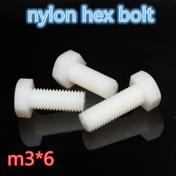 

500pcs PA66 white nylon plastic full thread m3 hex bolt screw L=6mm