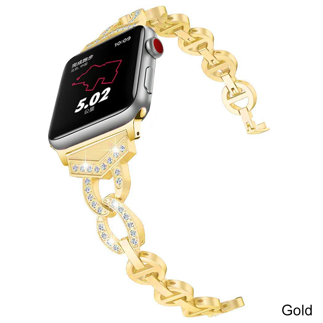 Essidi, женский браслет из нержавеющей стали, ремешок для Apple Watch, 1, 2, 3, 4, 5, для девочек, блестящие металлические часы, ремешок, петля для Iwatch 1, 2, 3, 4, 5 - Цвет: Золотой