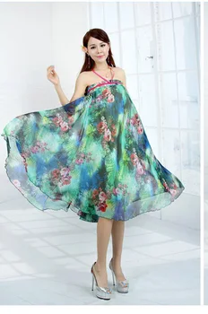 

Women's Bohemian Style Floral Light Green Purple Chiffon Beach Skirt