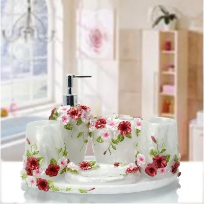 5 шт. набор аксессуаров для ванной комнаты с жемчужинами|toothbrush holder|resin bathroom