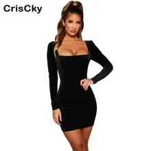 CRISCKY New Spring Dress Women Square Colla Long Sleeve Sexy Bodycon Mini Dresse Ladies Autumn Elegant Party Clubwear Vestidos CRISCKY New Spring Dress Women Square Colla Long Sleeve Sexy Bodycon Mini Dresse Ladies Autumn Elegant Party Clubwear Vestidos