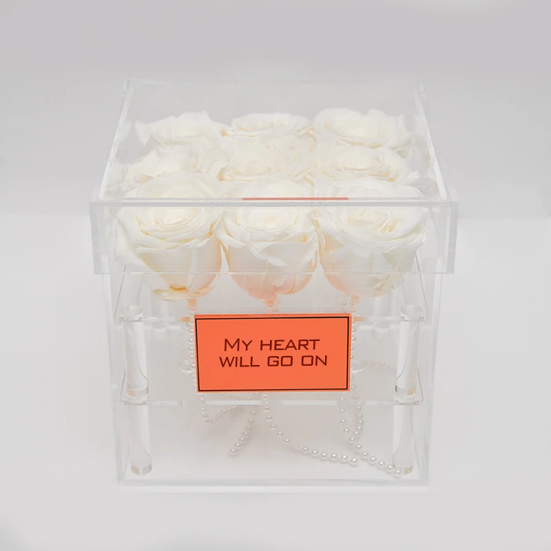 

Transparent Acrylic White Rose Flower Box 9 holes Makeup Organizer Cosmetic Case With Lid Storage Box for Flower