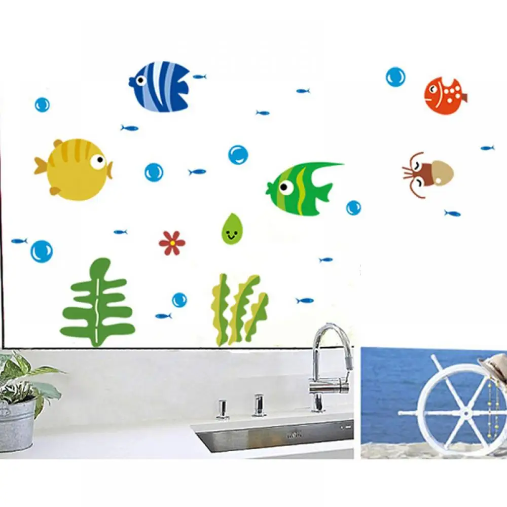 Removable PVC Wall Sticker Kids Baby Room Bathroom Nursery Small Cartoon Fish Ocean Animal Sea Bubble Hot Sale Home Decor