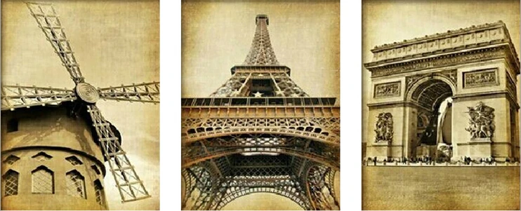 

diamond painting cross stitch Eiffel tower Triumphal Arch Windmill scenic 3 pieces wall painting square drill full embroidery