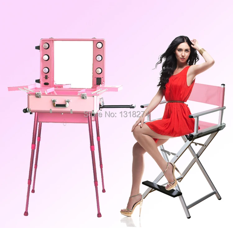 High quality lighting makeup case with portable chair, makeup station