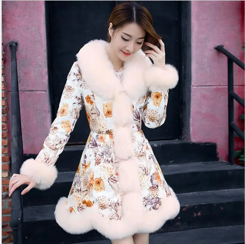 

2017 autumn and winter new printing PU leather imitation fox fur fashion temperament high-end fur coat