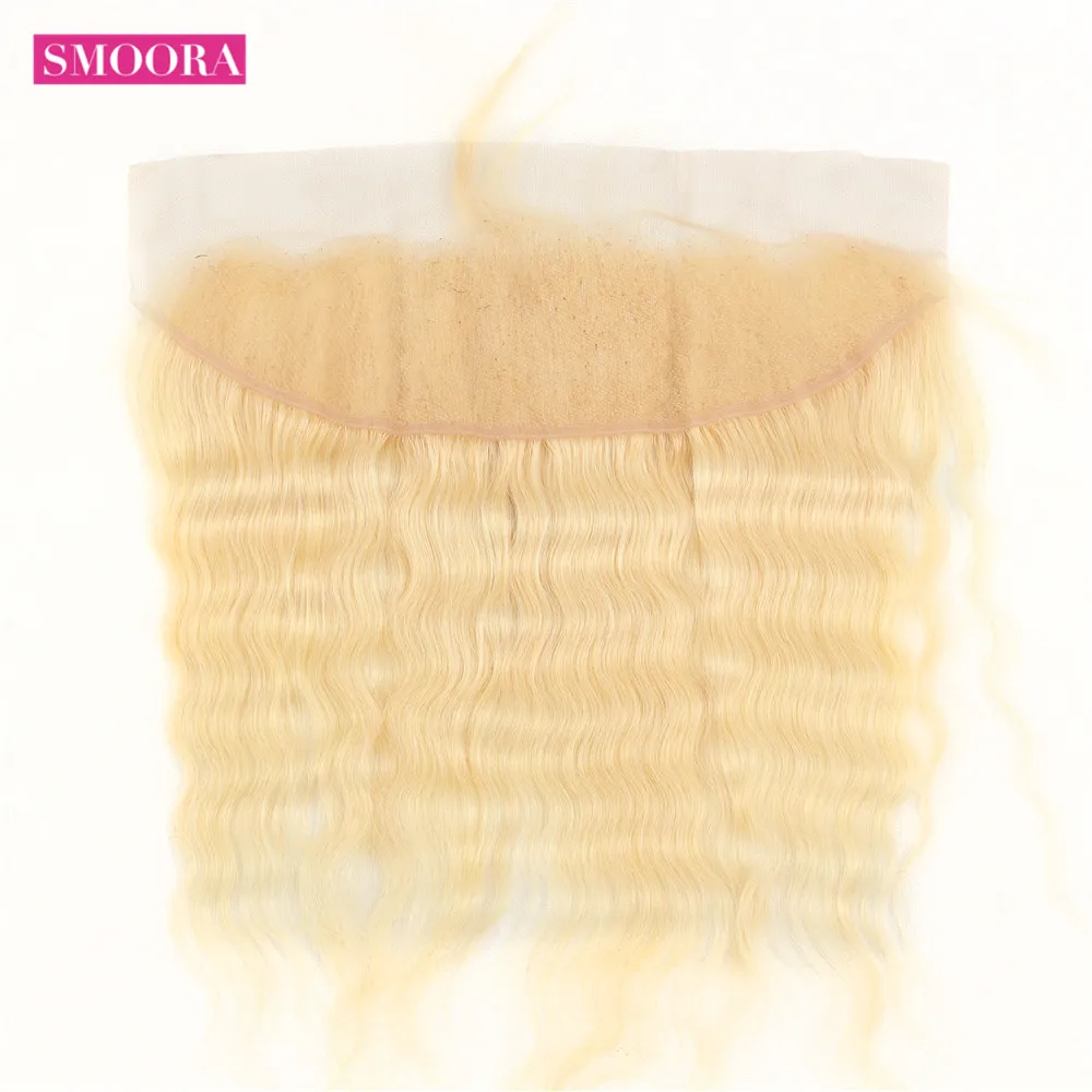 Smoora Brazilian Human Hair 613 Blonde Lace Frontal Closure 13x4 Free Part Remy Deep Wave Blonde Lace Frontal 130% Bleached Knot