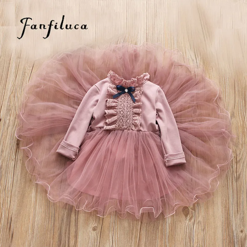 Fanfiluca/платье для маленьких девочек; кружевные вечерние платья принцессы для девочек; Детские платья с длинными рукавами для девочек; одежда для детей