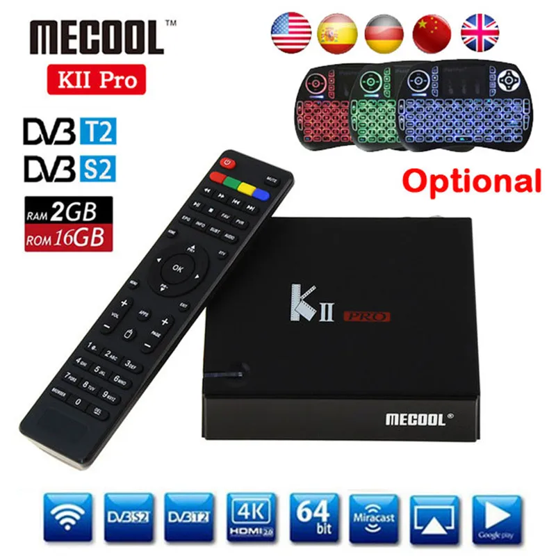 DVB T2 Android TV Box K2 PRO 2GB 16GB DVB-T2 DVB-S2 Android 7.1 Amlogic S905D Dual WIFI HEVC KII pro 4K Smart TV Box + Keyboard