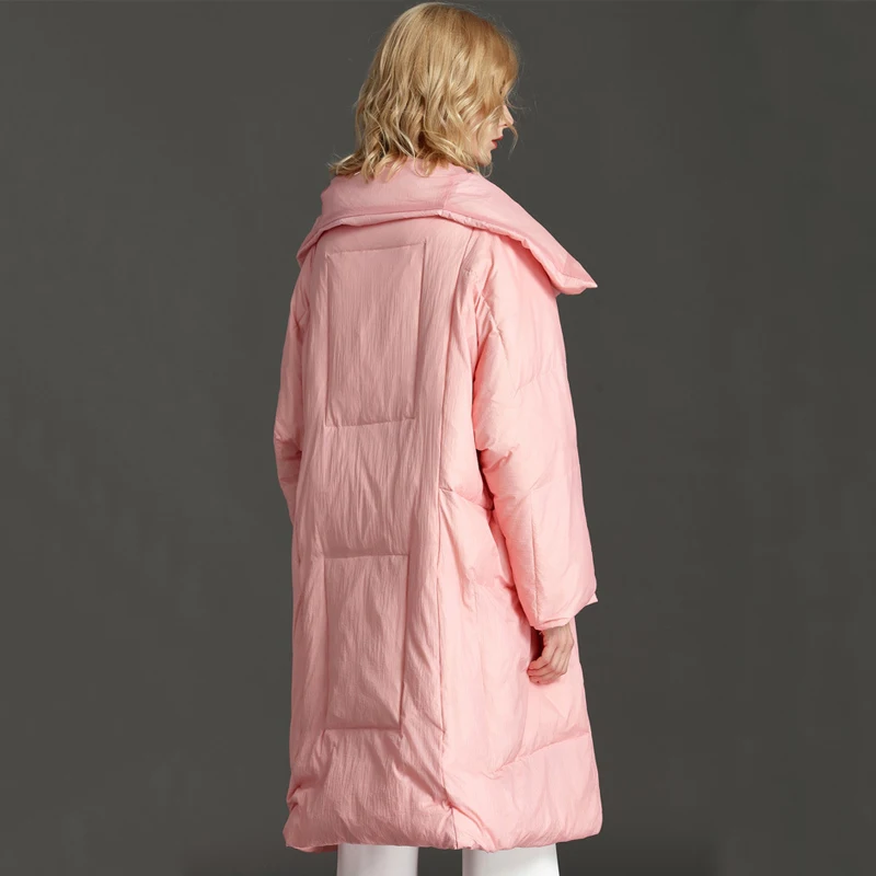 High Quality 2018 Winter Down Jackets Women Elegant Solid Long Loose 90% White Duck Down Coats Plus Size Female Overcoat AO674