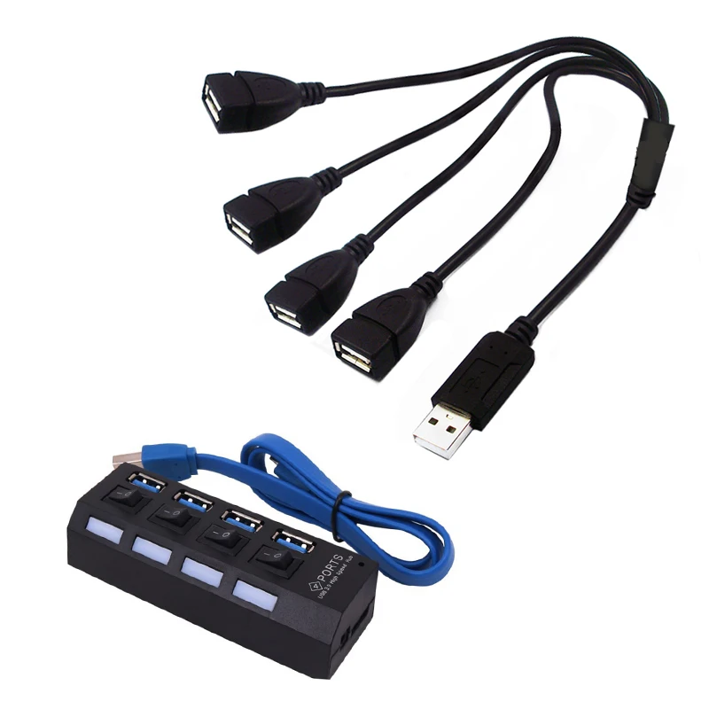

High Quality Multi-port USB adapter cable 1 male to 4 femal Outlets Small Splitter Switch For Lego Building bricks set Led light