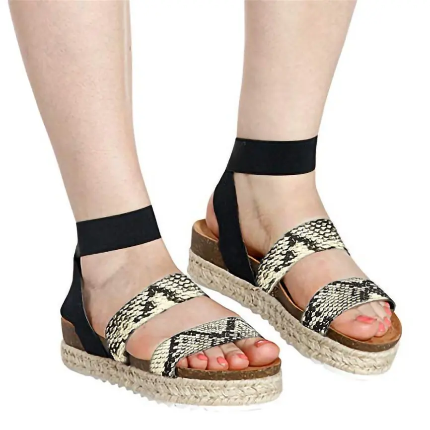 

Shoes Women Summer Sexy Shoes Womens Fashion Snake Grain Flat Open Toe Ankle Elastic Band Straps Roman Sandal #30wqy