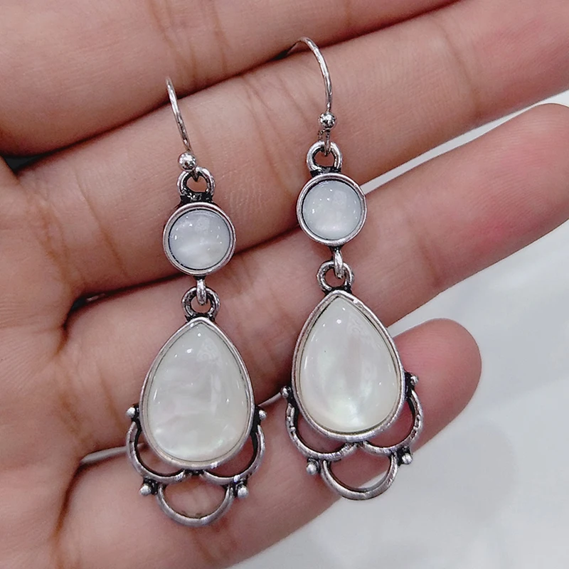 

Tisonliz Retro Imitation Moonstone Silver Water Drop Dangle Earrings for Women Wedding Statement Earrings Jewelry Gifts Brincos