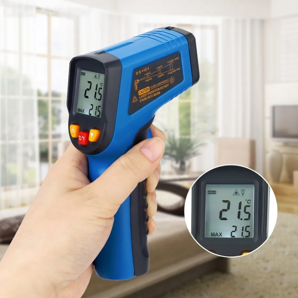

Non-Contact Laser LCD Display IR Infrared Digital C/F Selection Surface Temperature Thermometer Pyrometer Imager