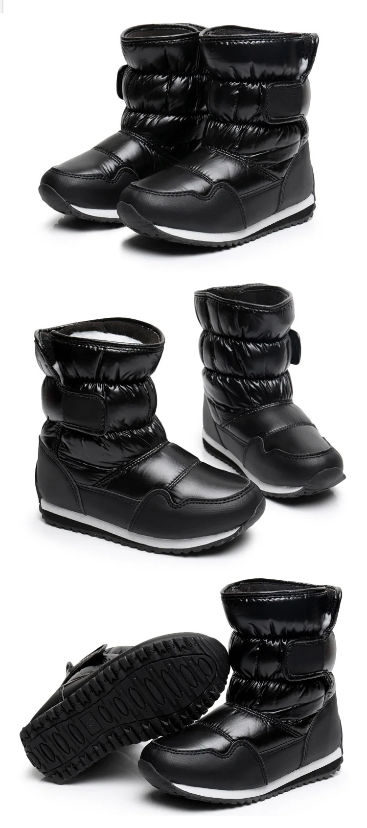 Детские зимние ботинки водонепроницаемые теплые зимние ботинки из искусственной кожи для девочек детские ботинки Брендовая детская обувь модные кроссовки для мальчиков и девочек