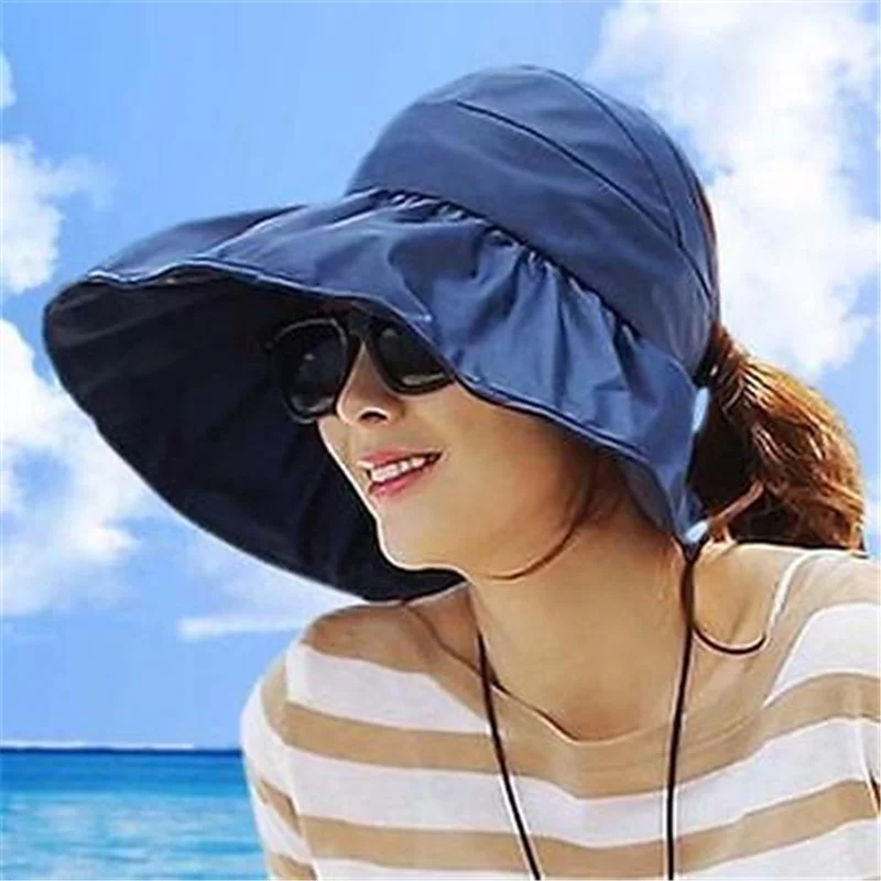 

Women's Summer Sun Beach Hats Hot New Lady Wide Brim Foldable Roll Up Floppy Solid Visor Caps Sunhats chapeau feminino 4 Colors