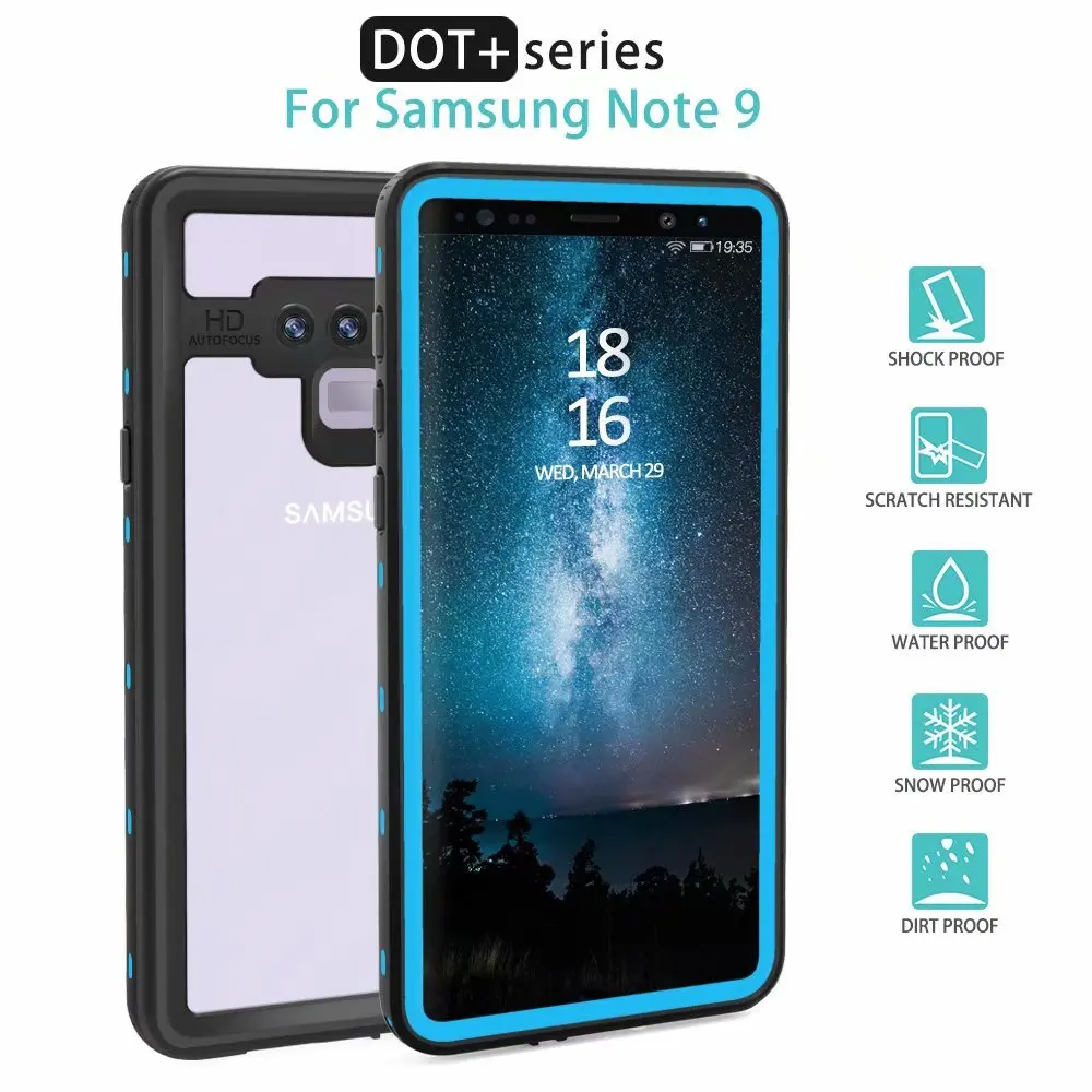 Водонепроницаемый чехол для samsung Galaxy note 9 противоударный Прозрачный чехол для samsung Note9 - Цвет: Синий