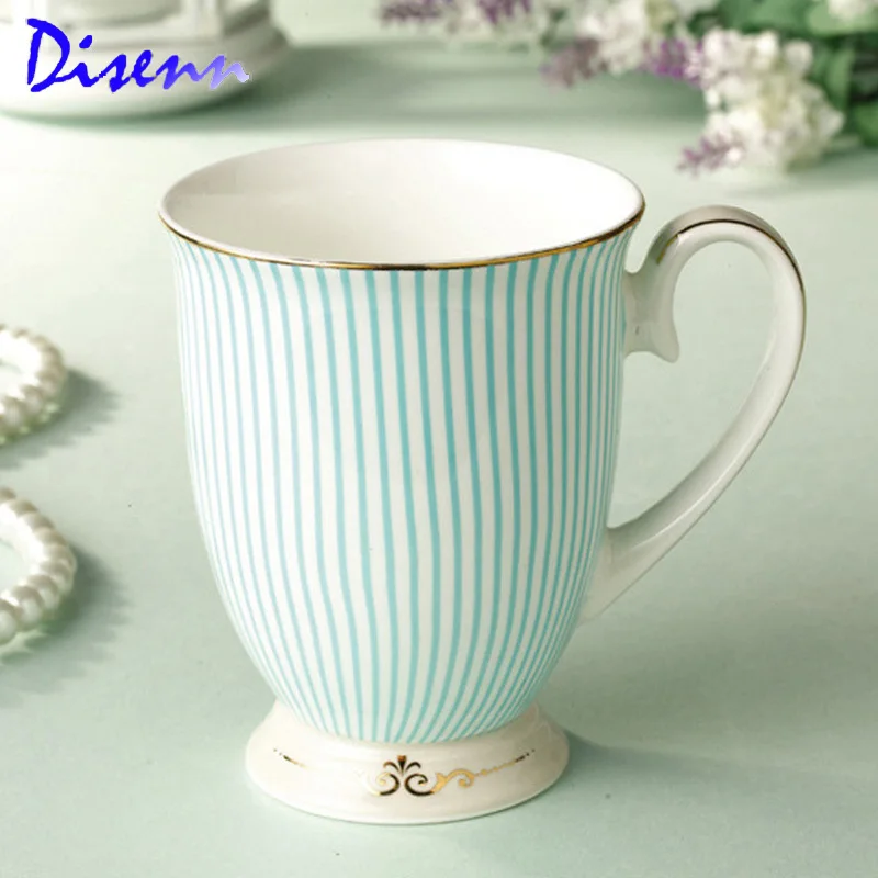 

British Purified Bone China Coffee Cups And Mug Gold Plating Ceramic Tea Cup Fashion Striped Design
