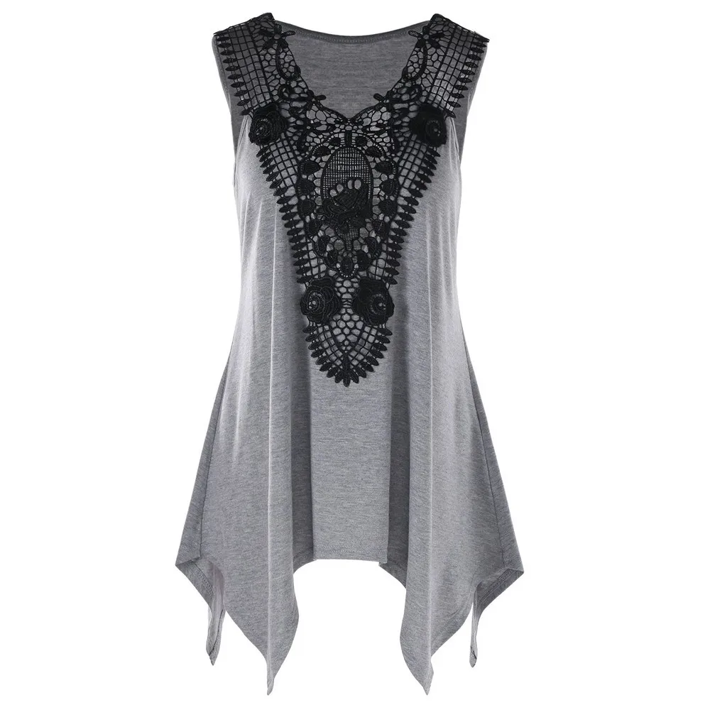 

JAYCOSIN Tops tops women 2018 Plus Size top Sleeveless Irregular V Neck Lace Trim Tank mar22