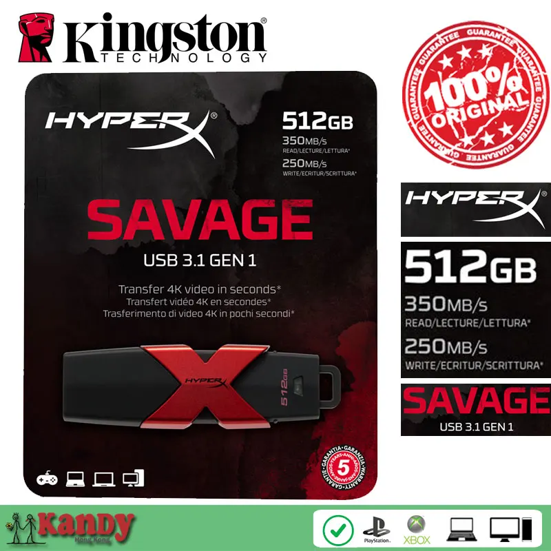 

Kingston Hyperx Savage USB 3.0 3.1 flash pen drive 64gb 128gb 256gb 512gb game Mac cle usb stick the flash bellek personalizado