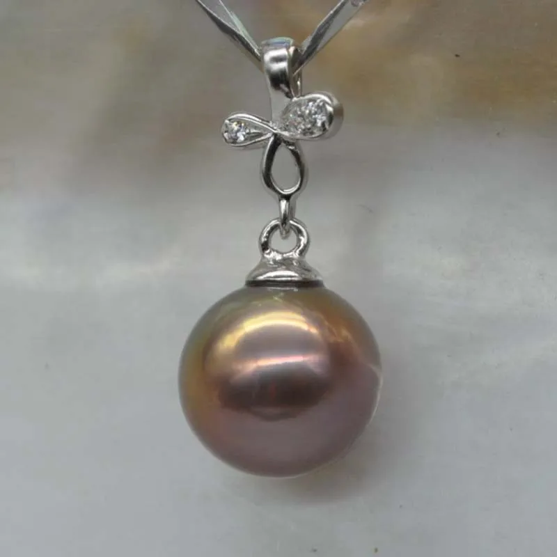 

GORGEOUS Rainbow rare color 9mm round real pearl pendant sterling silver hook