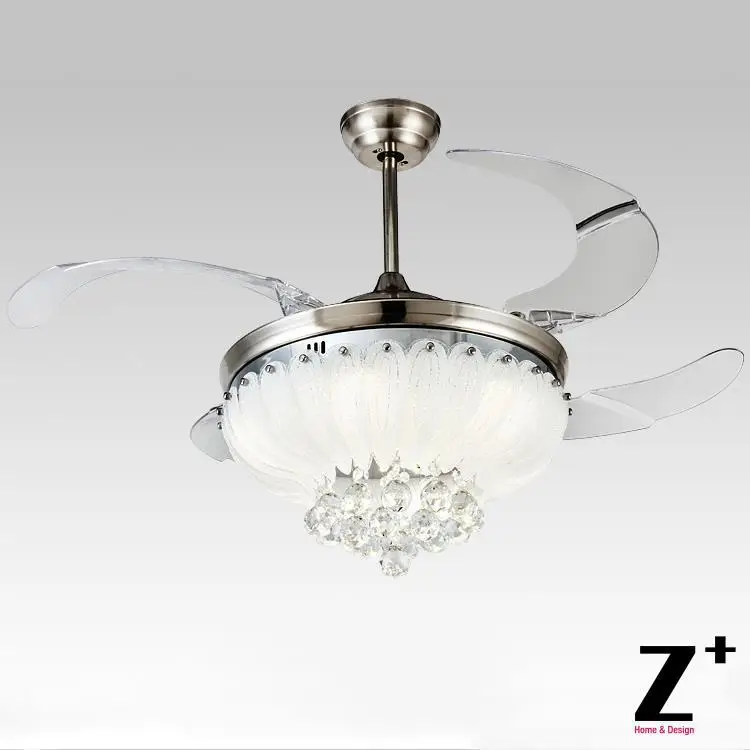 American modern Style Led lights Lotus 4 Collapsible fan Crystal Chandelier with Remote Control 42
