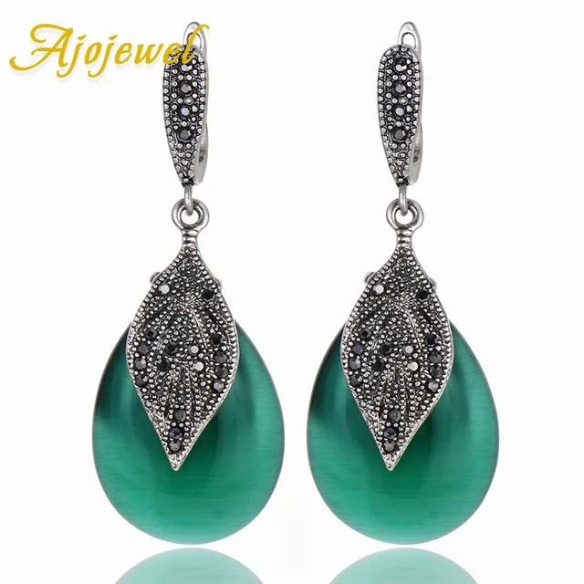 Aliexpress Ajojewel 2017 New Luxury Semi Precious Stone Ajojewel 2017 New Luxury Semi Precious Stone Green Jewelry Women Vintage Earrings With Black Rhinestone