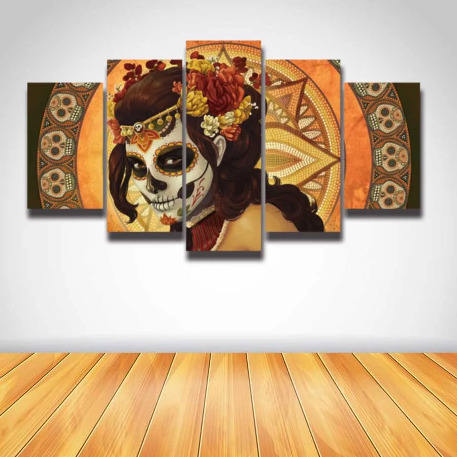 5P Canvas Painting Printed abstract sugar skull style Wall Art Canvas unframed