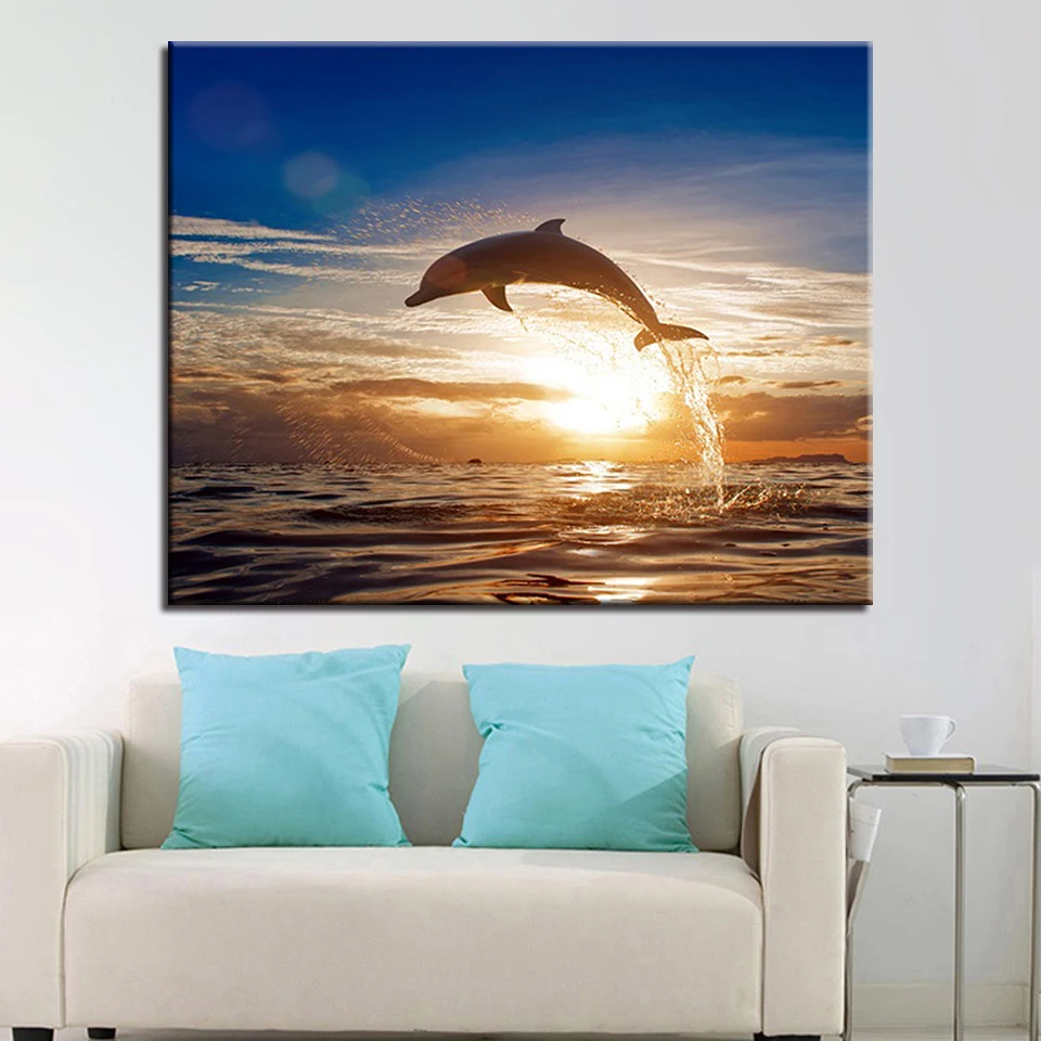 

Drawing Coloring On Canvas Sea Scenery Oil Paint Painting By Numbers Diy Pictures Dolphins By Hand Frame Wall Modular Artwork