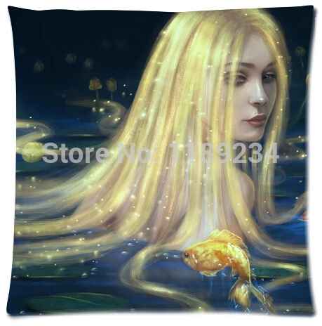 2015 Sale Custom Unique Mermaid In Golden Long Hair Without Love Background Best Lumbar Zippered Pillow Case35