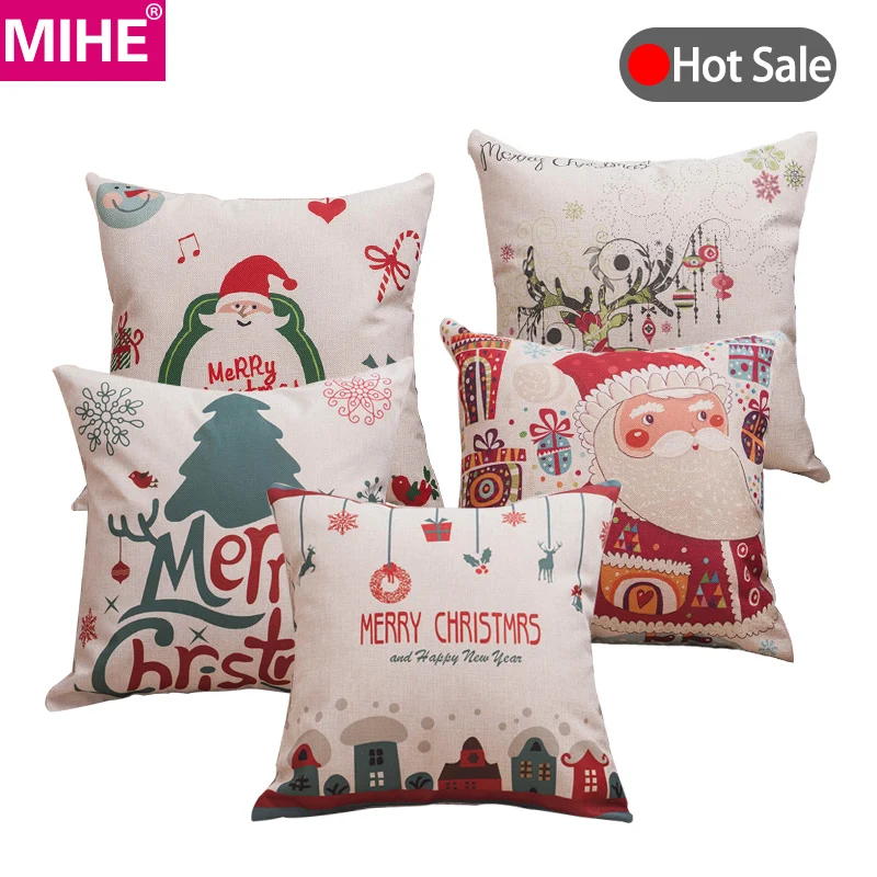 

MIHE Christma Cushion Cover Pillow Cover Print Car Seat Cover 45x45cm Pillowcase Soft Bed Decorations Cushions For Sofa BZT06