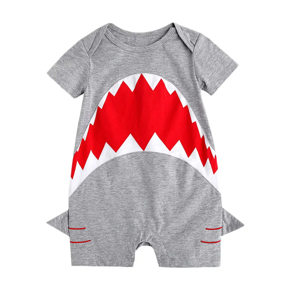 

Summer New Adorable Kid Romper Cotton Baby Boys Short Sleeve Cartoon Shark Romper Jumpsuit Playsuit Cute Outfits Clothes 0-24M