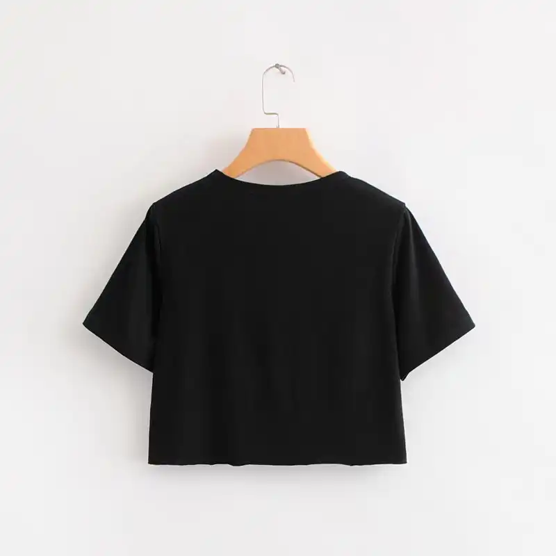 Camiseta corta de verano para mujer, camisetas negras con