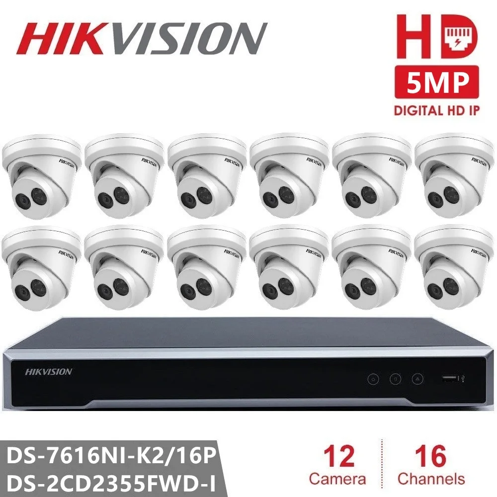 

Hikvision IP Camera System Embedded Plug & Play 4K H.265 NVR & 12PCS 5MP IP Network Turret Camera Video Surveillance Security