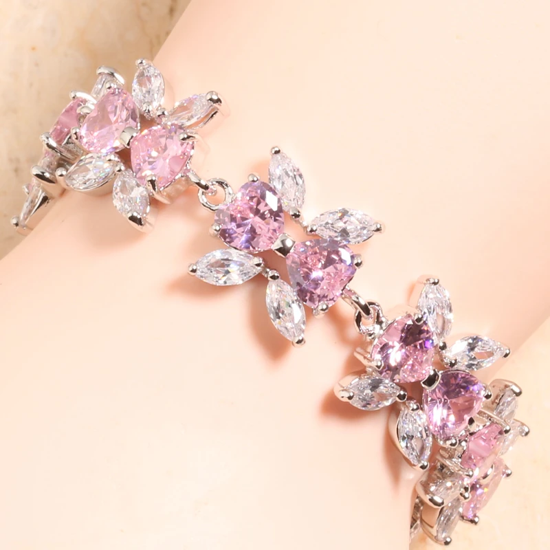 Романтическая бабочка розовый циркон 925 пробы Серебряная цепочка браслет 6 7 дюймов L10014