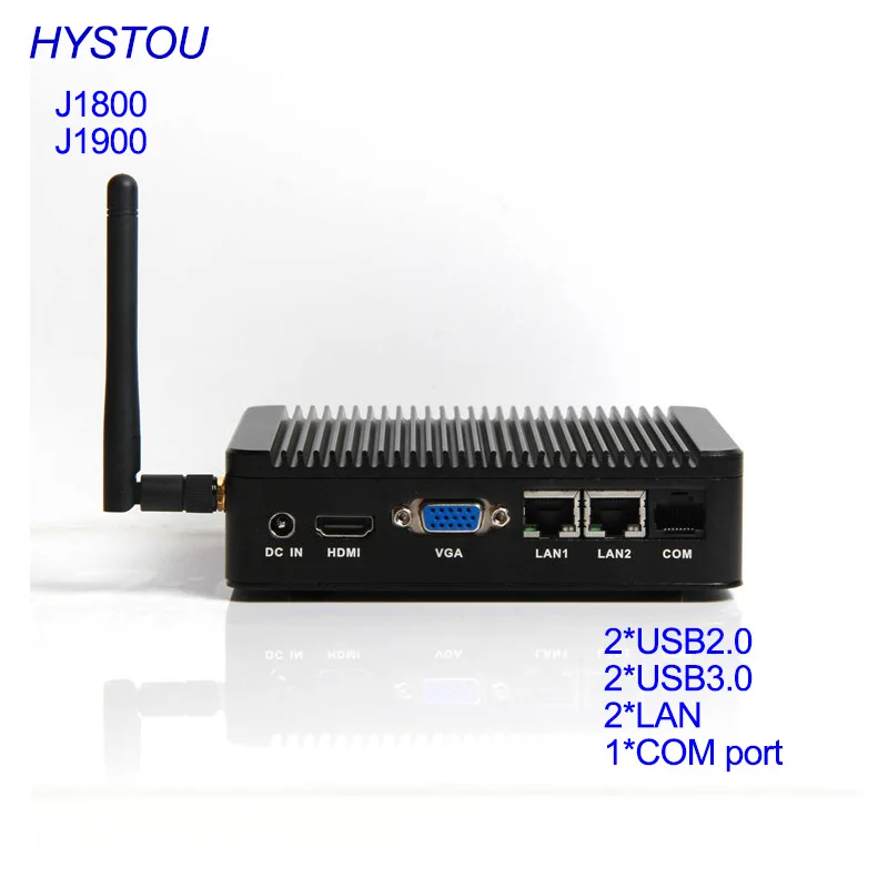 fanless mini pc linux intel celeron Bay Trail j1800 2 lan 1com port 4USB mini pc gaming j1900 support Ubuntu system
