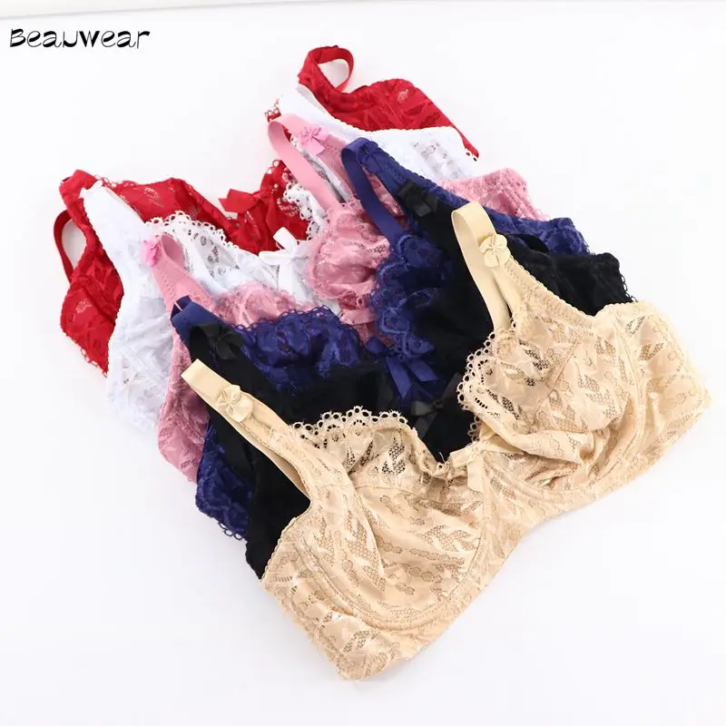 

Beauwear Women's Unlined Lace Minimizer Bra Plus Size Support Underwired Everyday Bras For Sexy Ladies 34-44 D E Cup Breathable